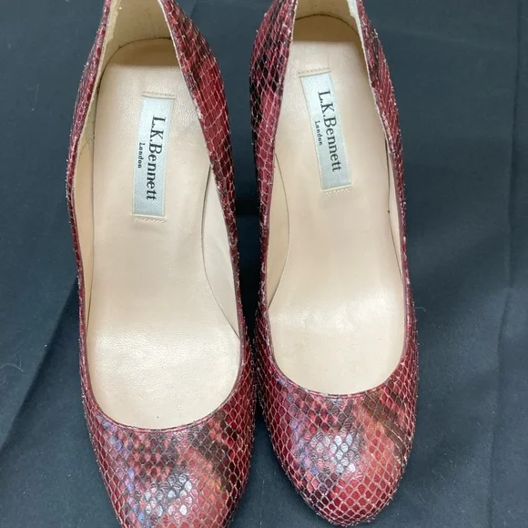 L K Bennett Leather Snake Print Heels Red Brown Size 37 UK4 Brand New w Dustbag - Picture 3 of 7